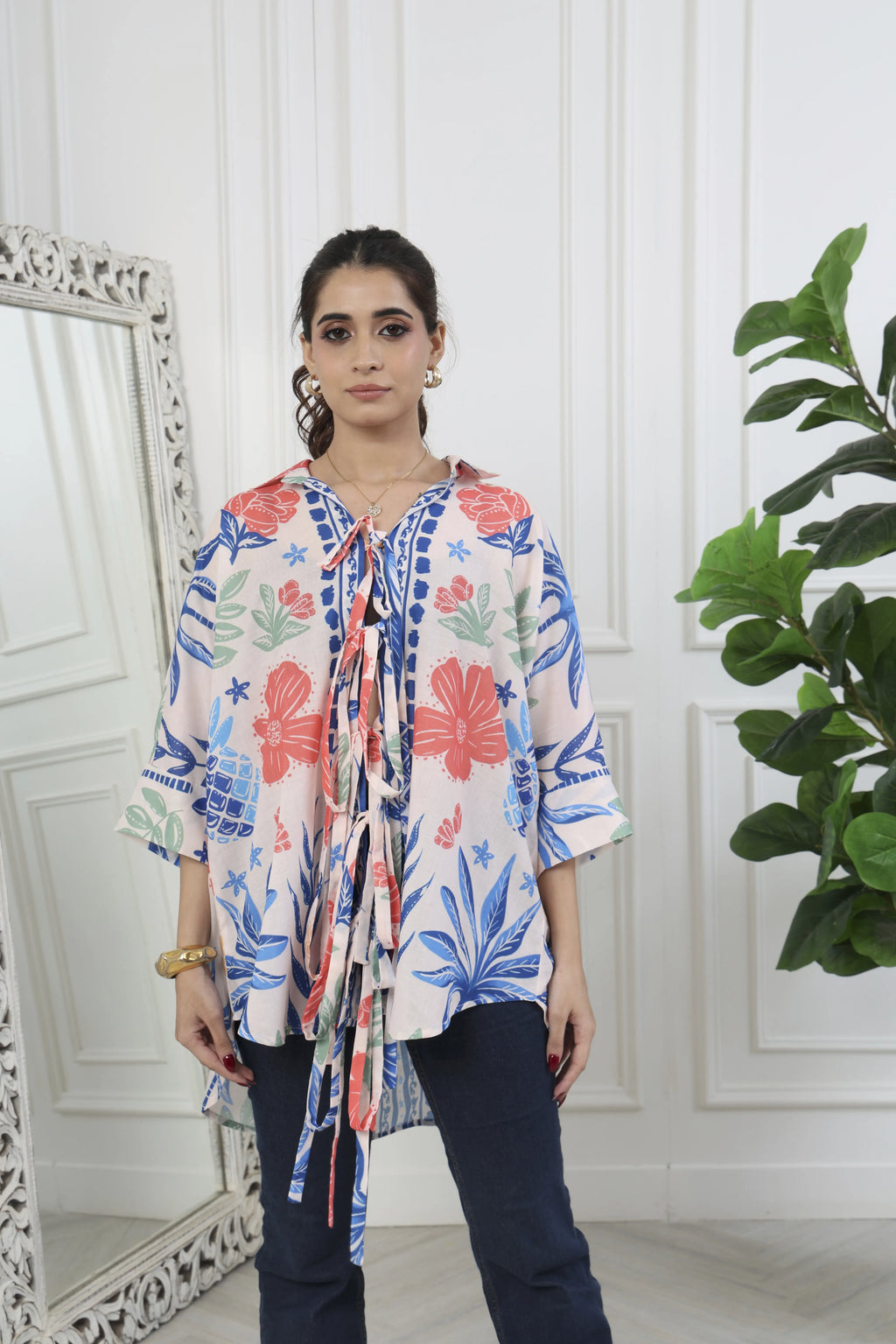 Rumi  Floral Printed Front Tie Up Shirt