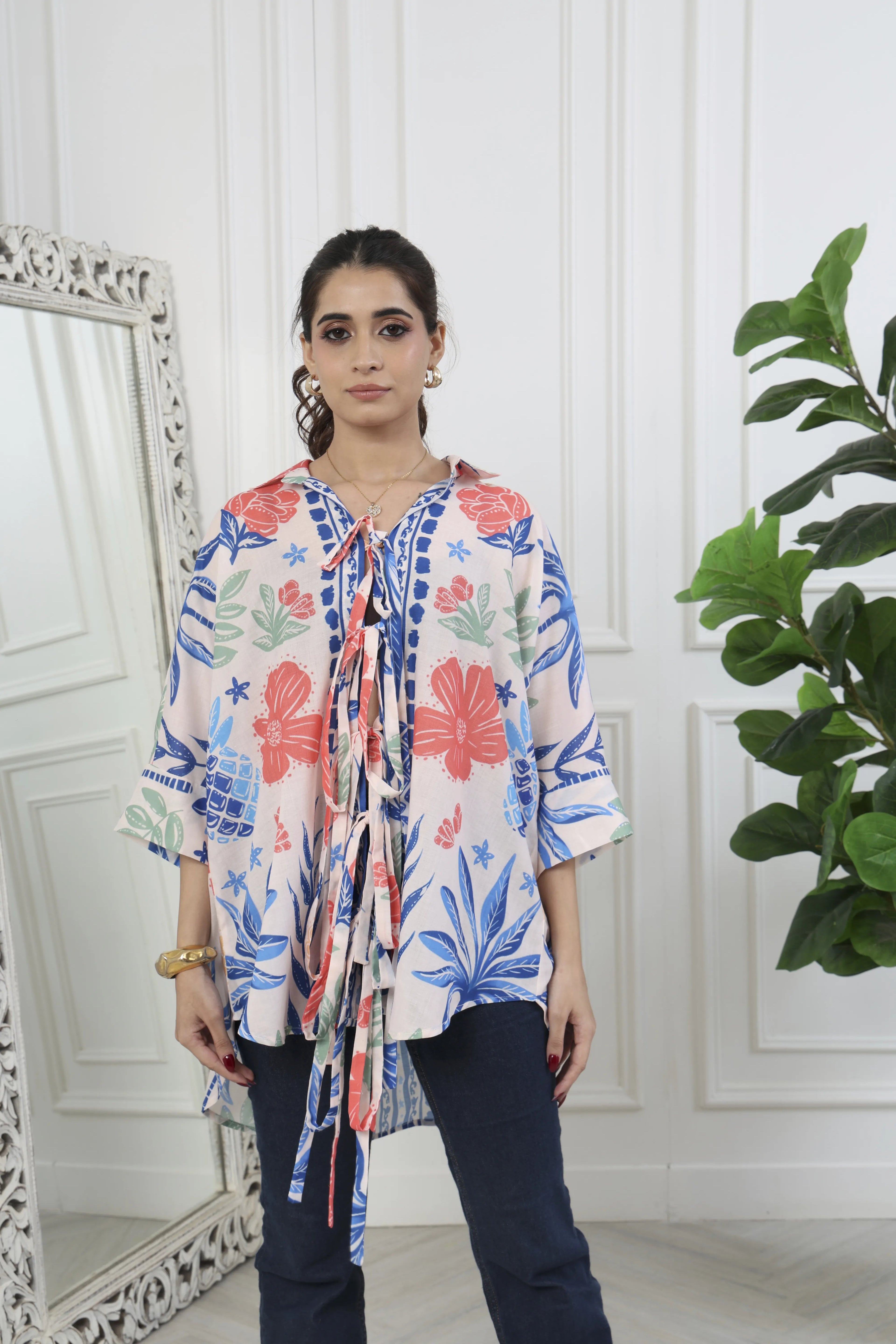 Rumi  Floral Printed Front Tie Up Shirt