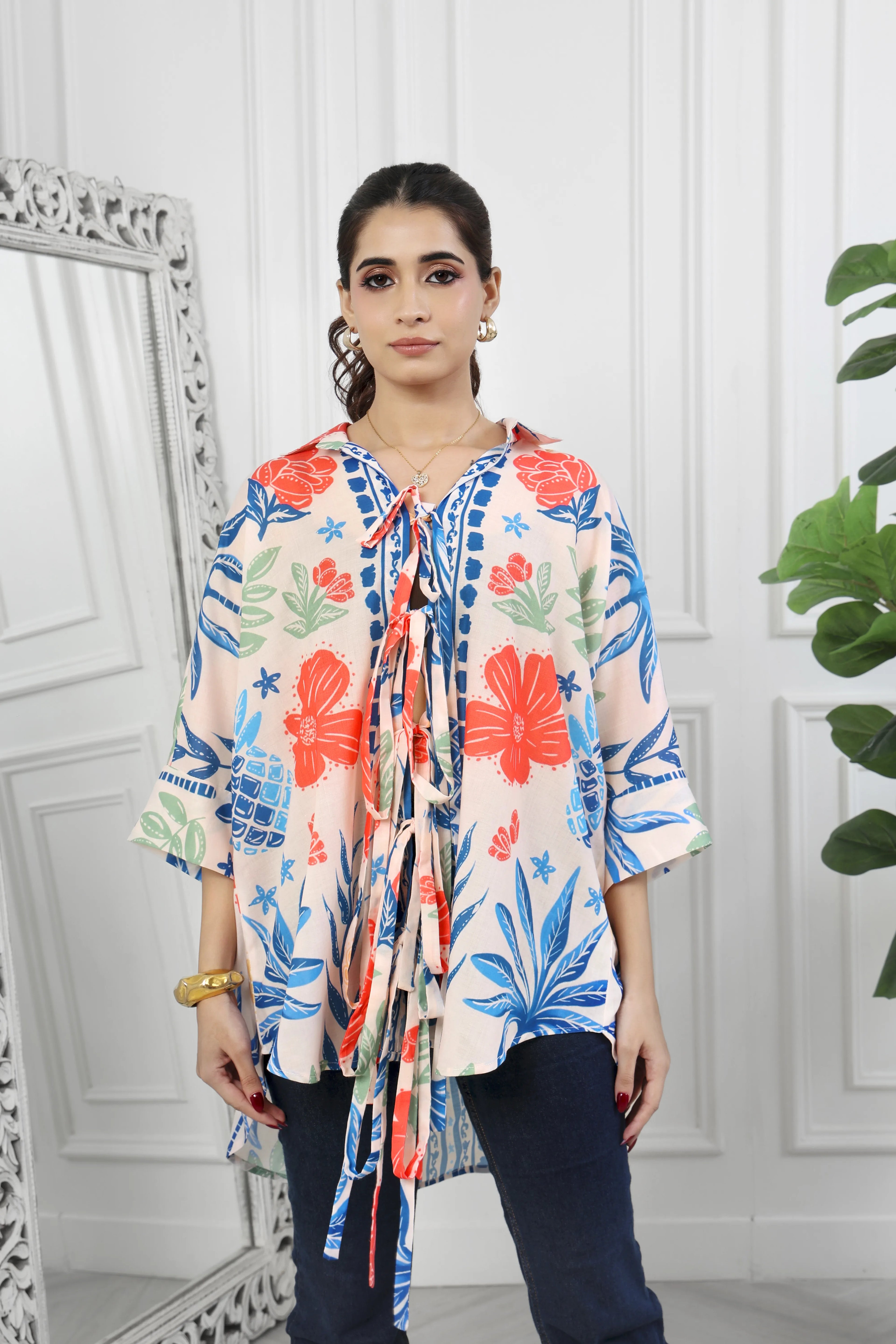 Rumi  Floral Printed Front Tie Up Shirt
