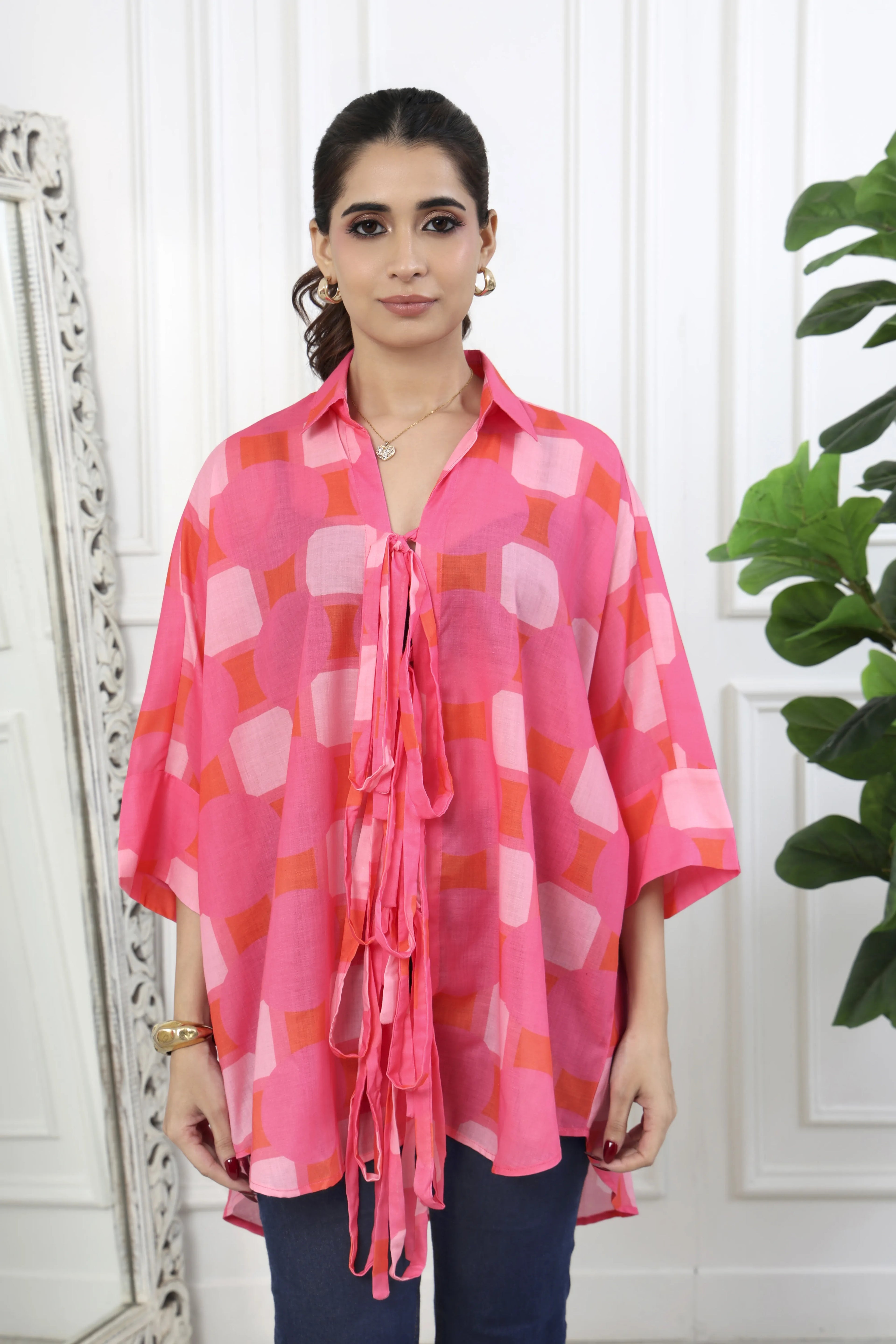Rumi Pink Front Tie Up Shirt