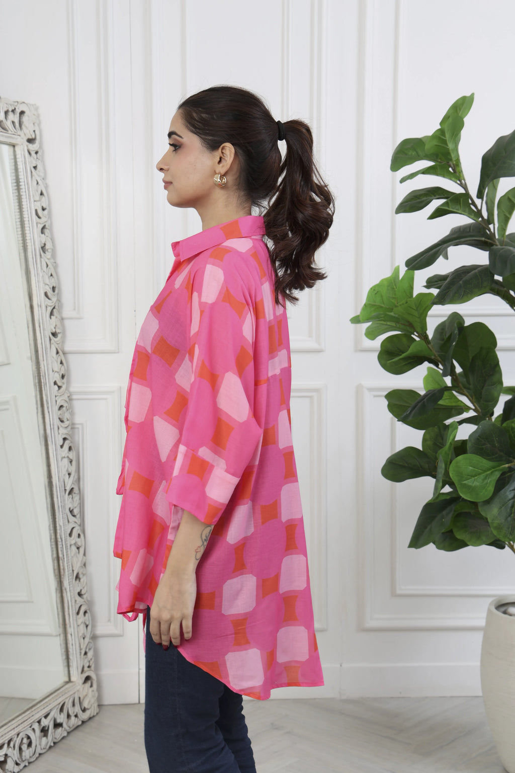 Rumi Pink Front Tie Up Shirt