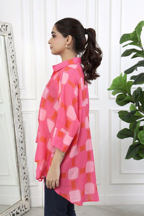 Rumi Pink Front Tie Up Shirt