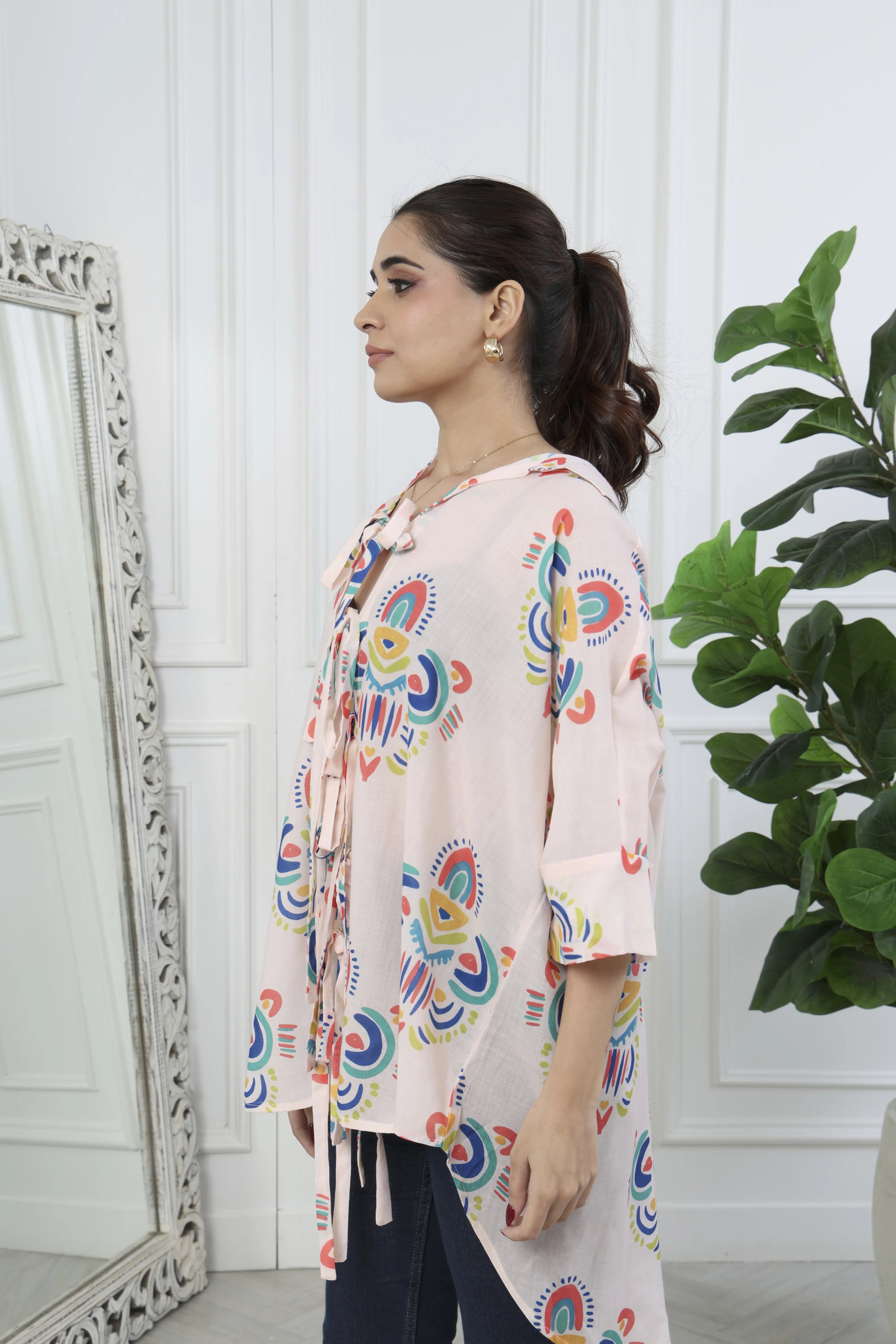Rumi Multicolor Printed Front Tie Up Shirt