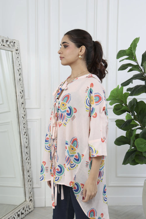 Rumi Multicolor Printed Front Tie Up Shirt