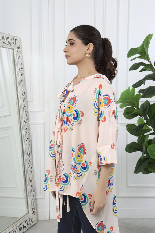 Rumi Multicolor Printed Front Tie Up Shirt