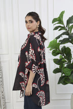 Rumi Black Printed Front Tie Up Shirt