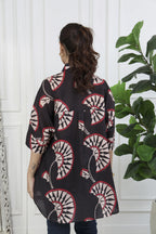 Rumi Black Printed Front Tie Up Shirt