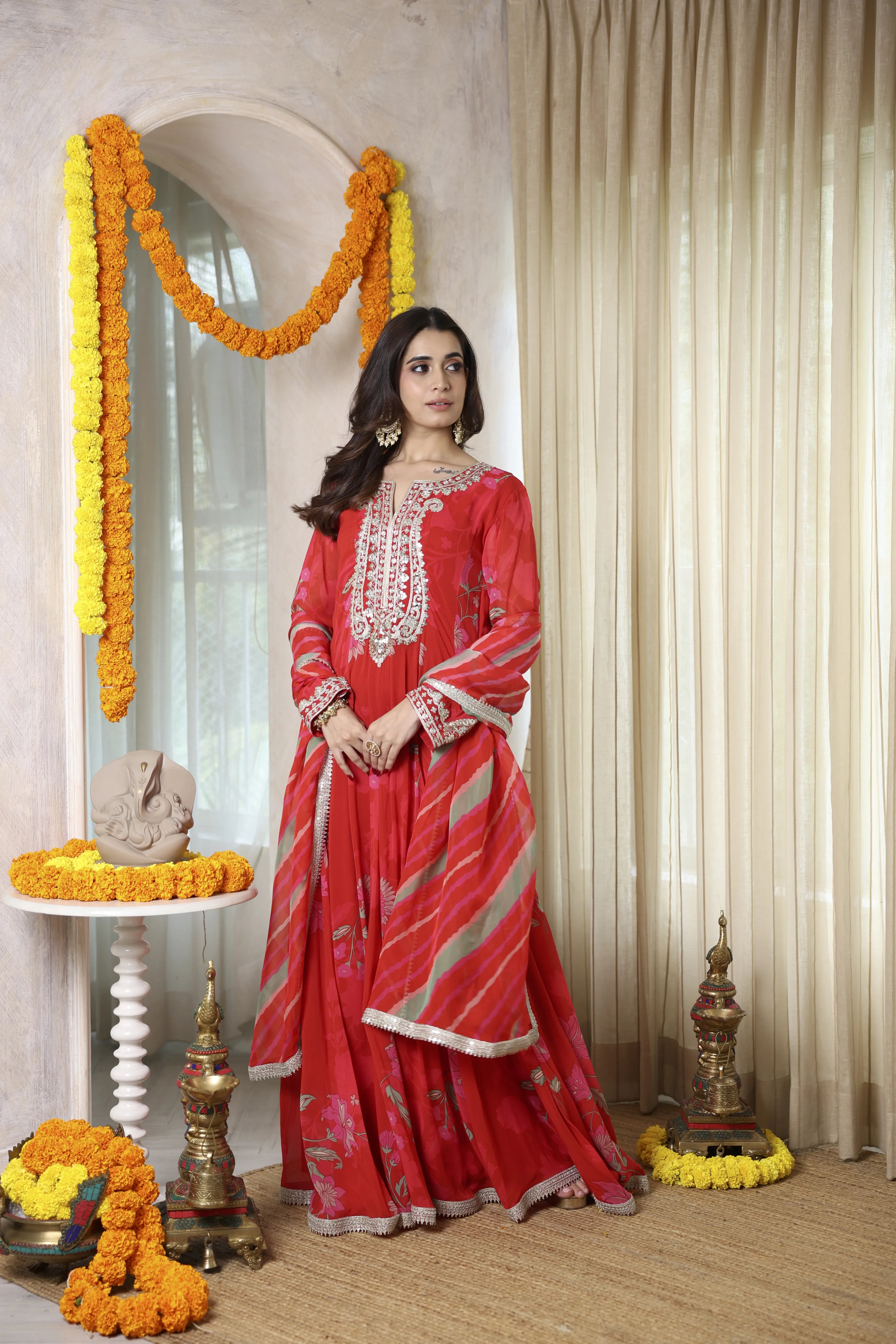 Fiza Meher Floral Red