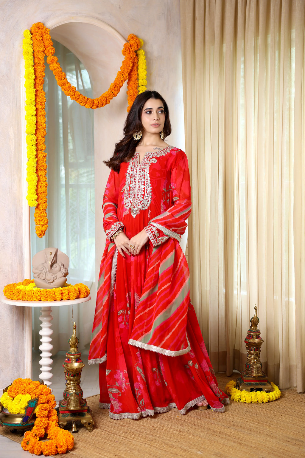 Fiza Meher Floral Red