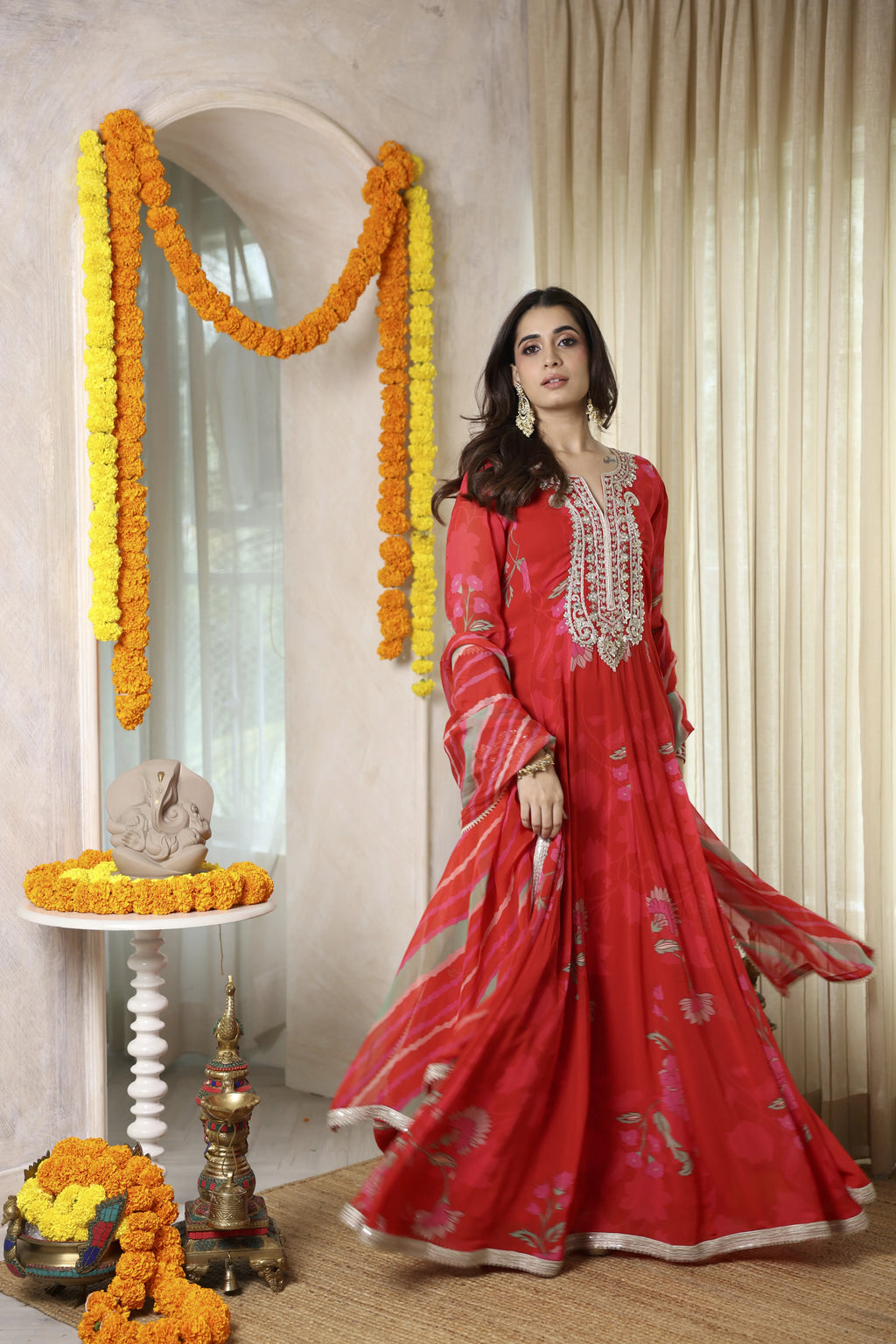 Fiza Meher Floral Red