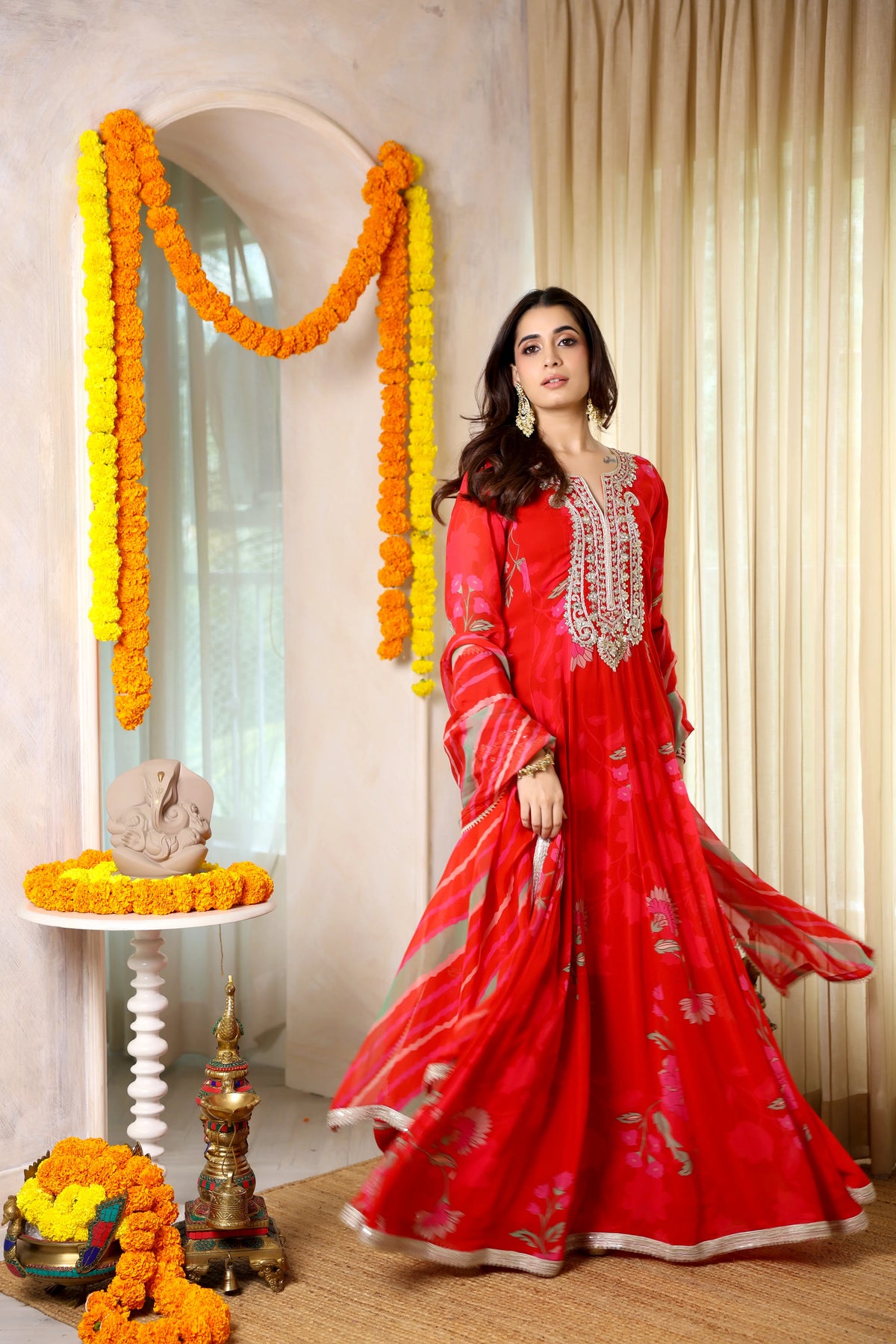 Fiza Meher Floral Red