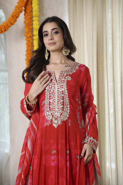 Fiza Meher Floral Red