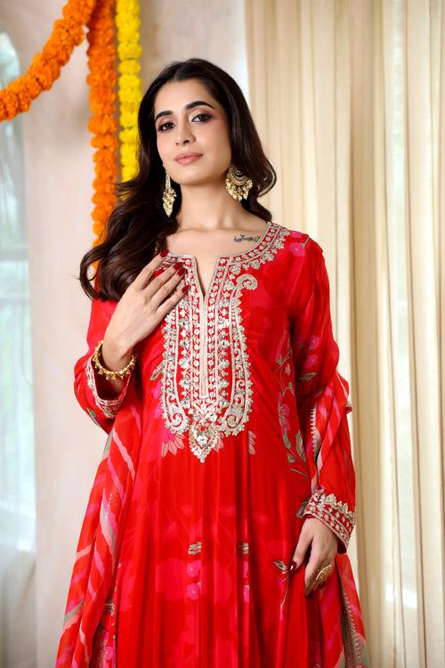 Fiza Meher Floral Red