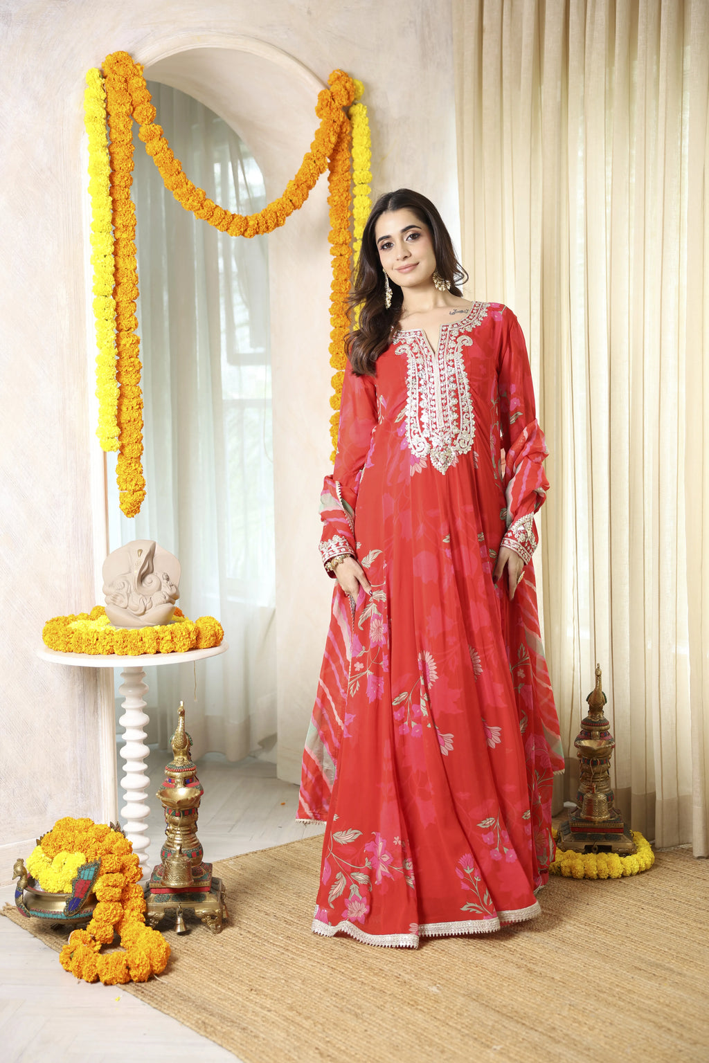 Fiza Meher Floral Red