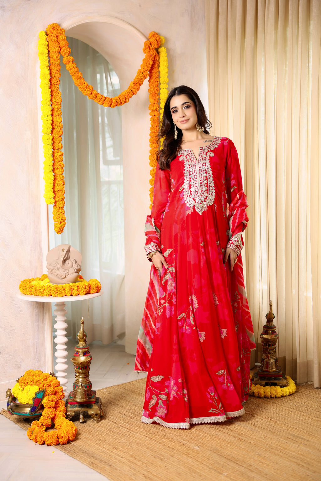Fiza Meher Floral Red