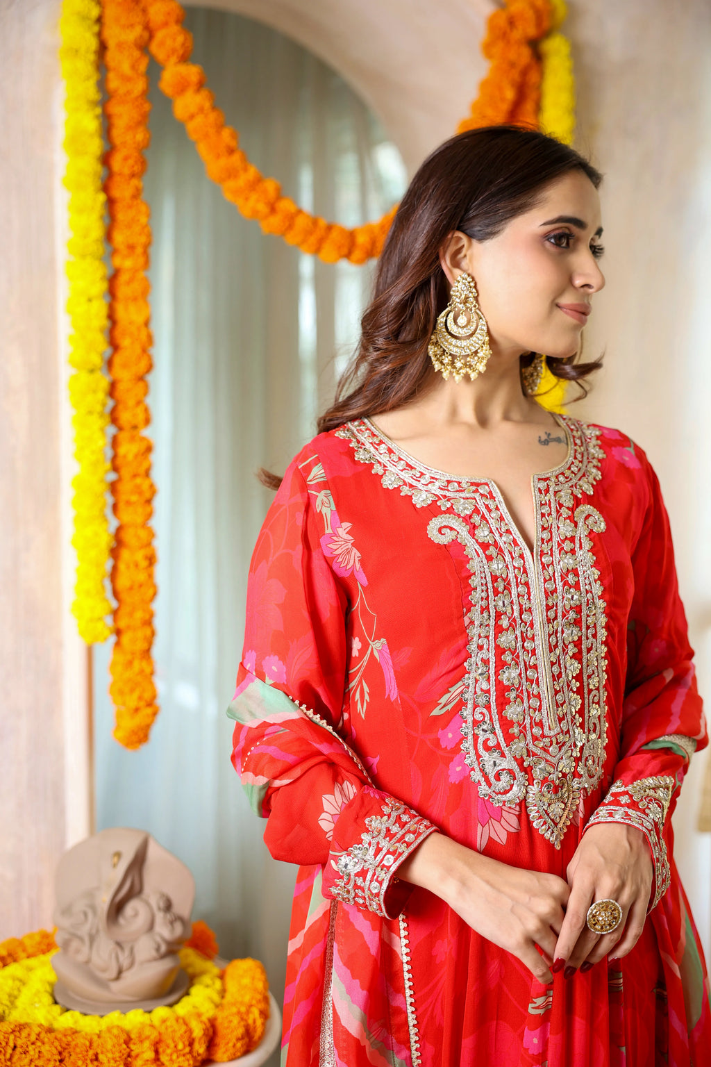 Fiza Meher Floral Red