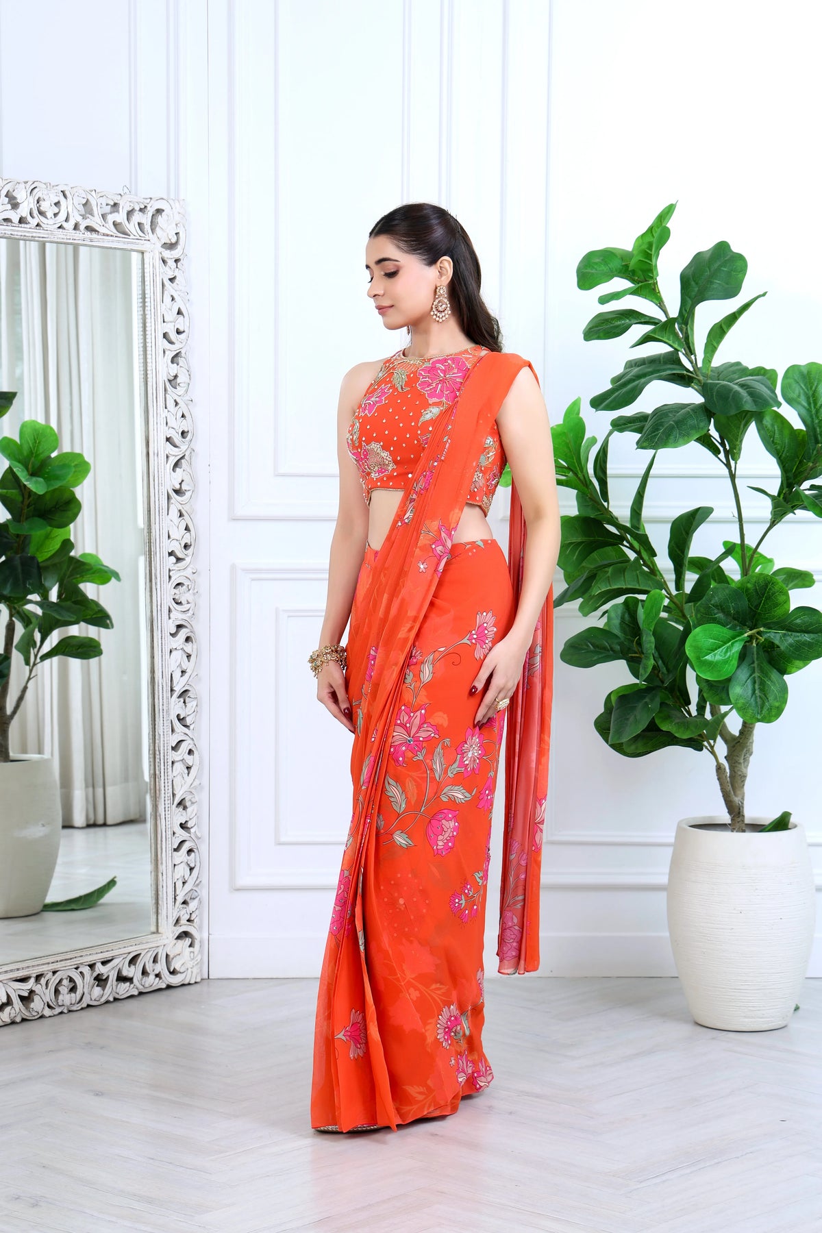 Jannat Meher Floral Orange